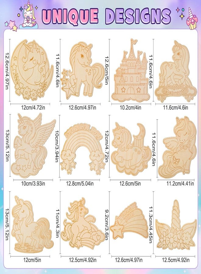 Winrayk 12 Sets Unicorn Party Favors Birthday Supplies Unicorn Craft Painting Kits for Girls, Unfinished Wood Crafts Gift Bag Card Paint Sets, Goodie Bag Stuffers Girls Birthday Party Favors Supplies - Image 3
